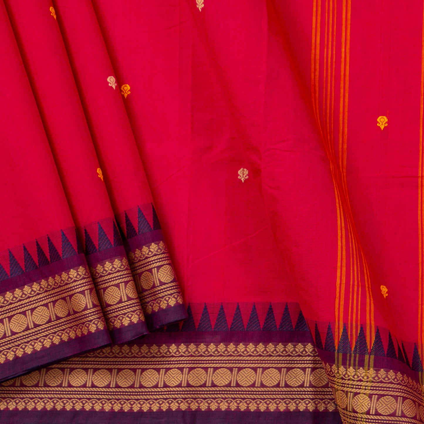Pink Kanchi Cotton Saree Ganga Jamuna Border PV MM KC 168 - Cotton Saree - Panjavarnam PV MM KC 168