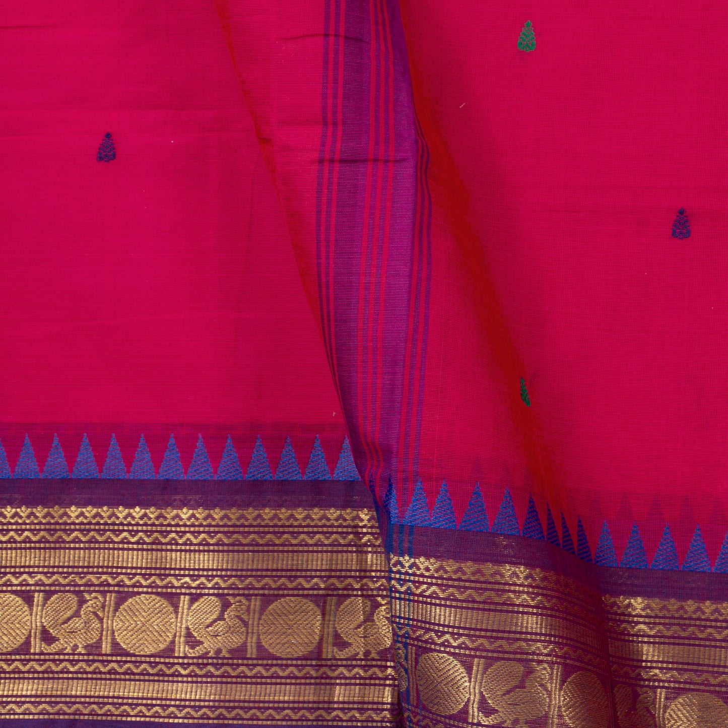 Pink Kanchi Cotton Saree Ganga Jamuna Border PV MM KC 185 - Cotton Saree - Panjavarnam PV MM KC 185