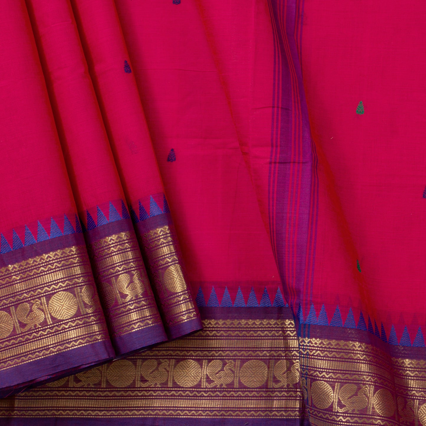 Pink Kanchi Cotton Saree Ganga Jamuna Border PV MM KC 185 - Cotton Saree - Panjavarnam PV MM KC 185