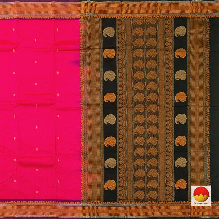 Pink Kanchi Silk Cotton Saree With Silk Thread Work Handwoven For Office Wear PV KSC 1195 - Cotton Saree - Panjavarnam PV KSC 1195