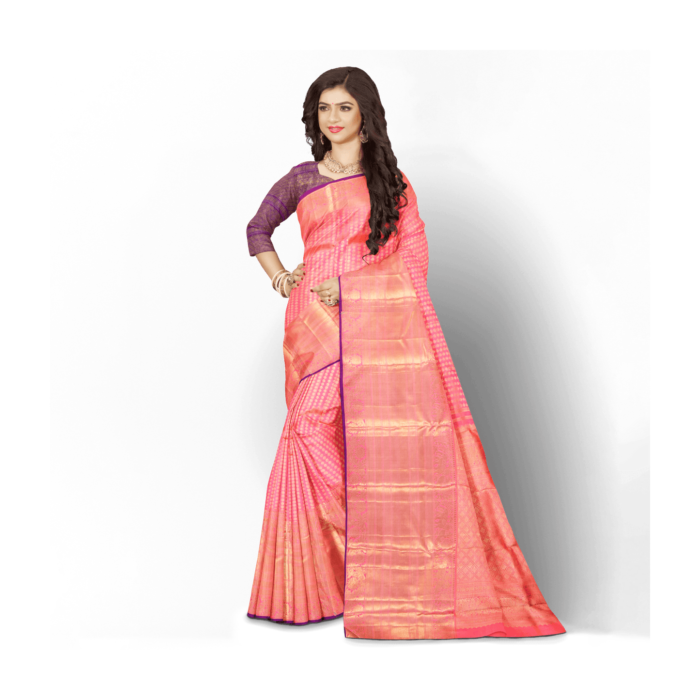 Pink Kanchipuram Silk Saree For Bridal Wear PV NYC 1399 - Silk Sari - Panjavarnam PV NYC 1399