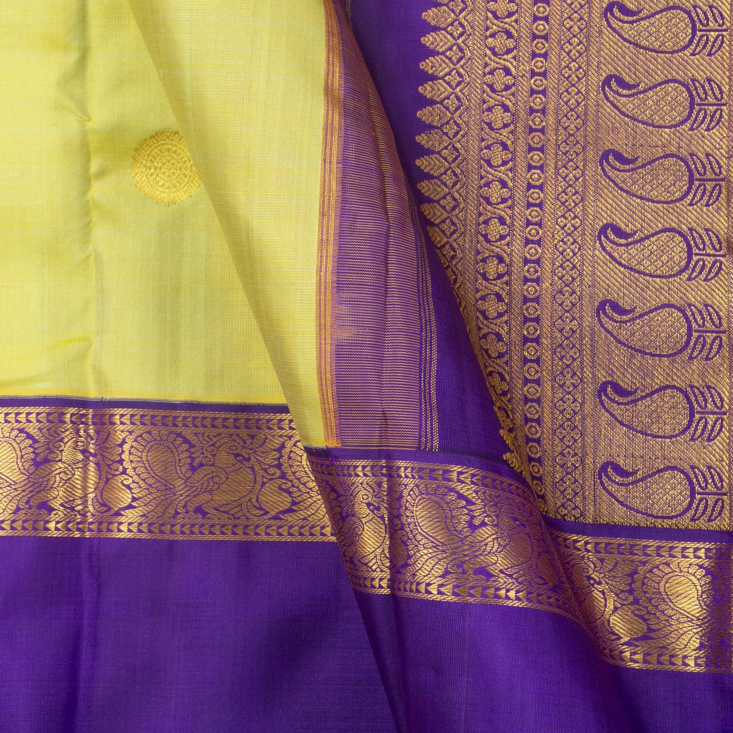 Pista Green And Violet Kanchipuram Silk Saree With Medium Border For Wedding Wear PV NYC 1263 - Silk Sari - Panjavarnam PV NYC 1263