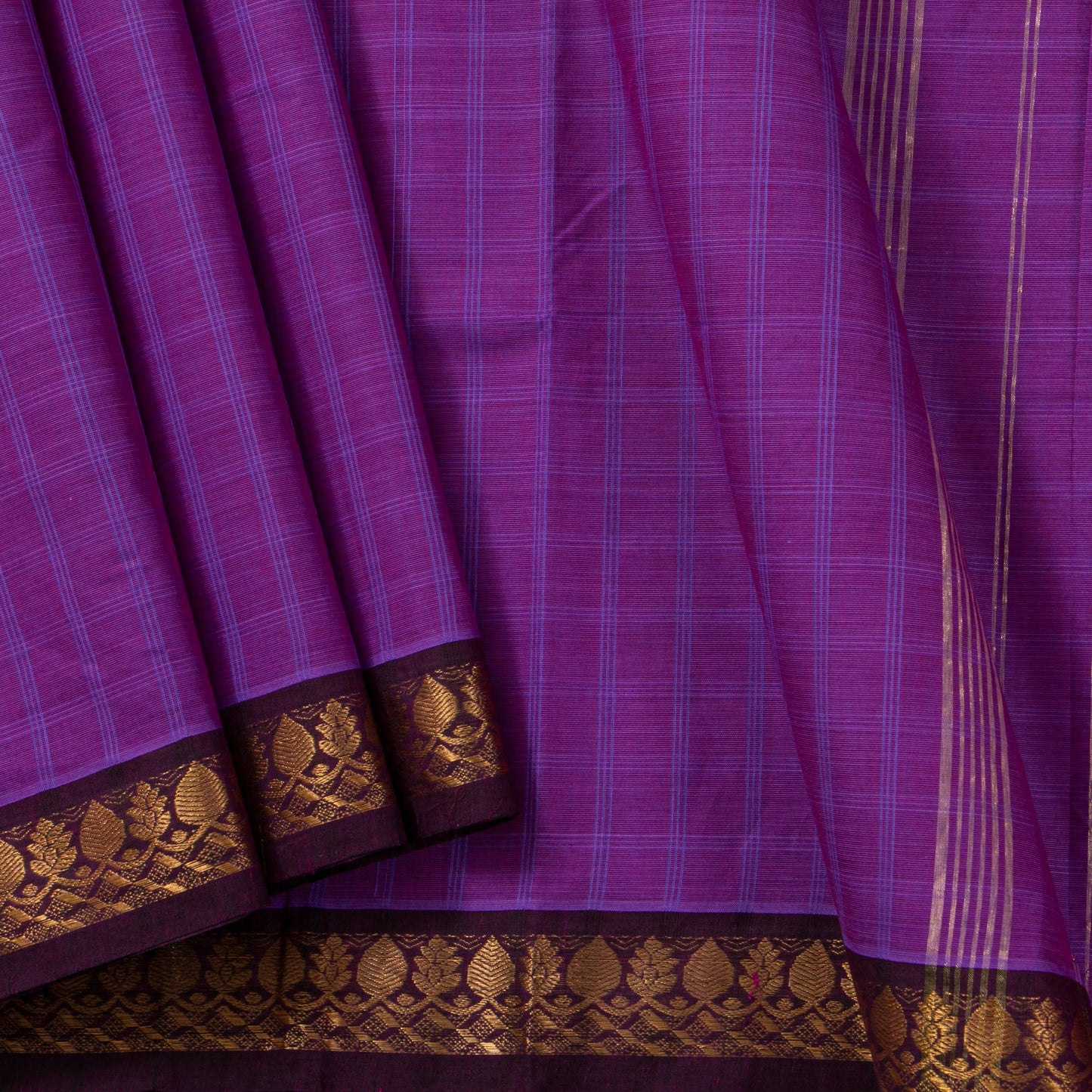 Purple And Brown Kanchi Cotton Saree PV MM KC 132 - Cotton Saree - Panjavarnam PV MM KC 132