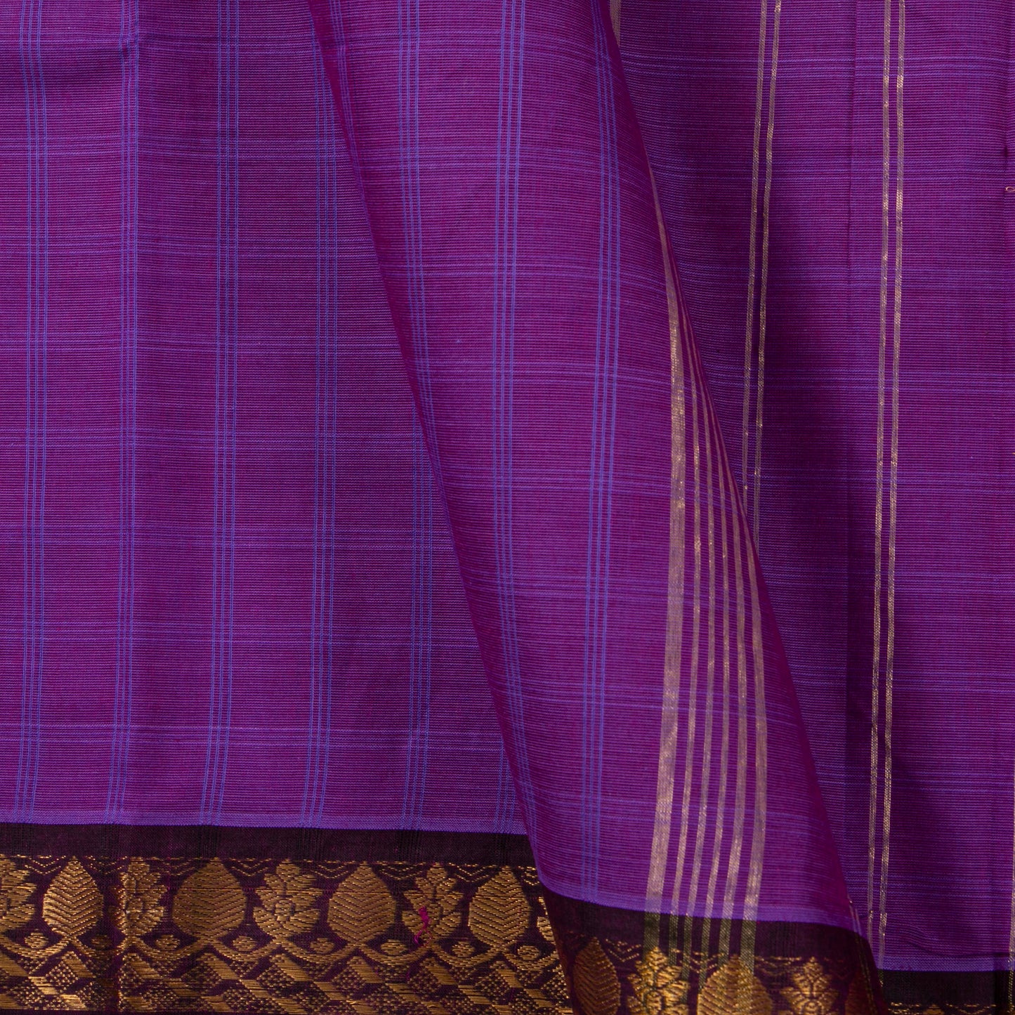 Purple And Brown Kanchi Cotton Saree PV MM KC 132 - Cotton Saree - Panjavarnam PV MM KC 132