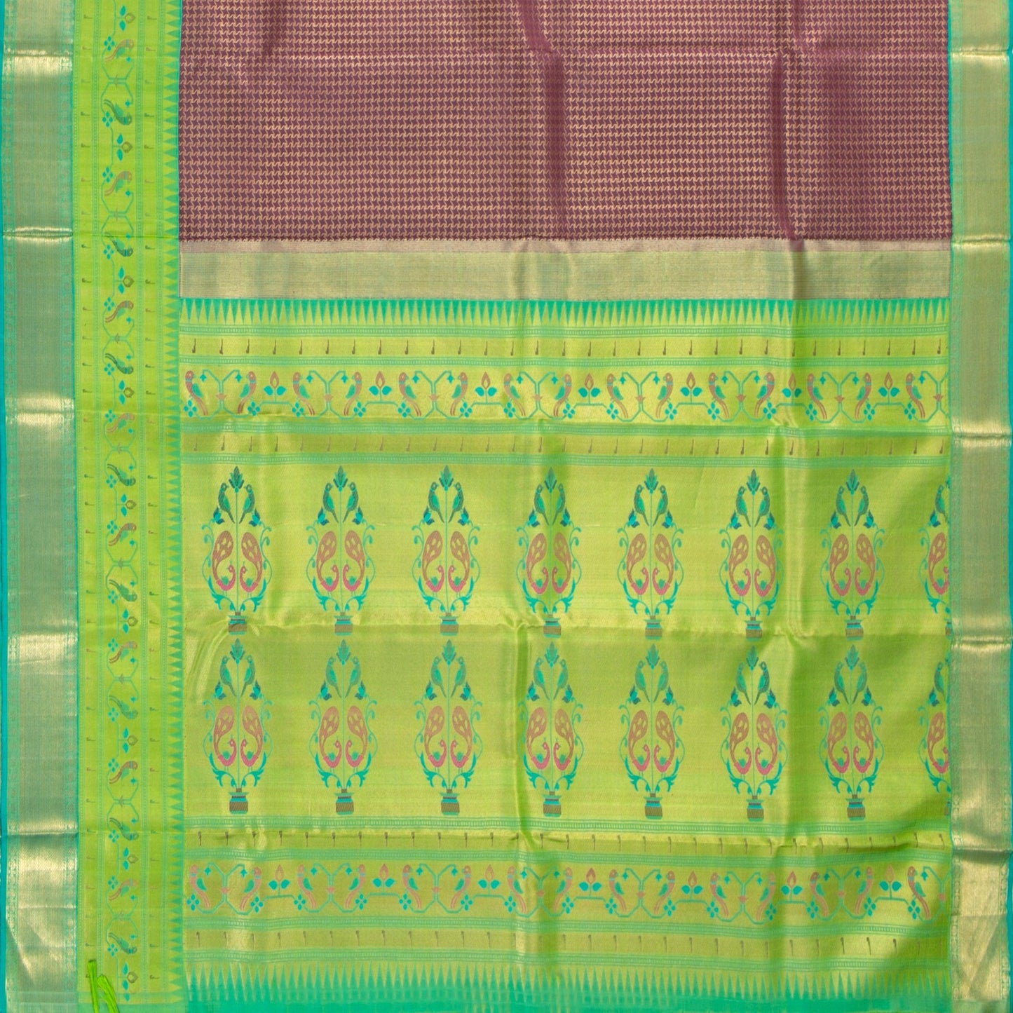 Purple And Green Kanchipuram Silk Saree Paithani Border For Wedding Wear PV NYC 1401 - Silk Sari - Panjavarnam PV NYC 1401