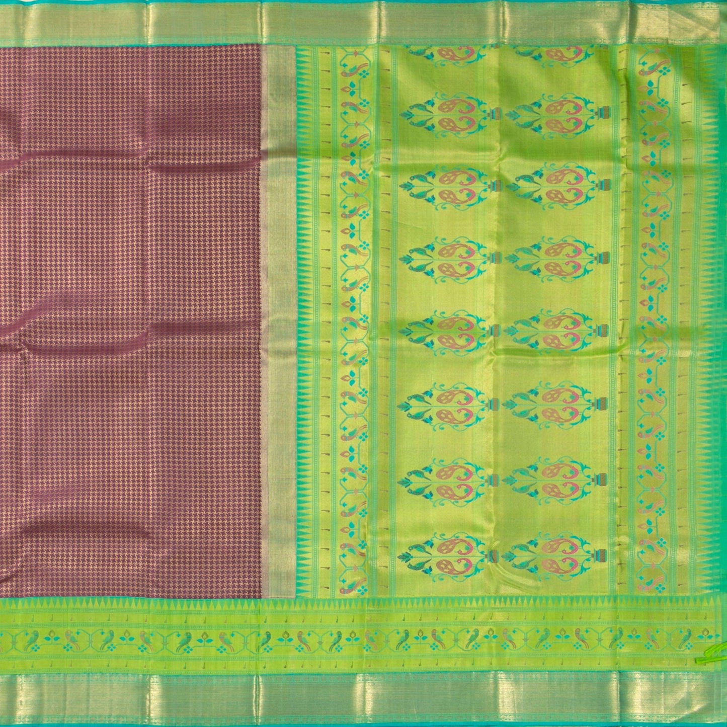 Purple And Green Kanchipuram Silk Saree Paithani Border For Wedding Wear PV NYC 1401 - Silk Sari - Panjavarnam PV NYC 1401
