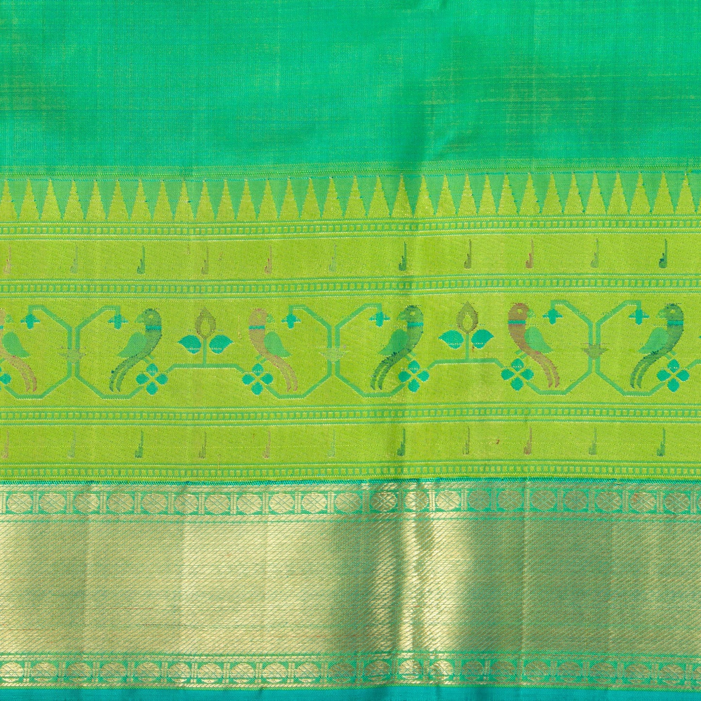 Purple And Green Kanchipuram Silk Saree Paithani Border For Wedding Wear PV NYC 1401 - Silk Sari - Panjavarnam PV NYC 1401