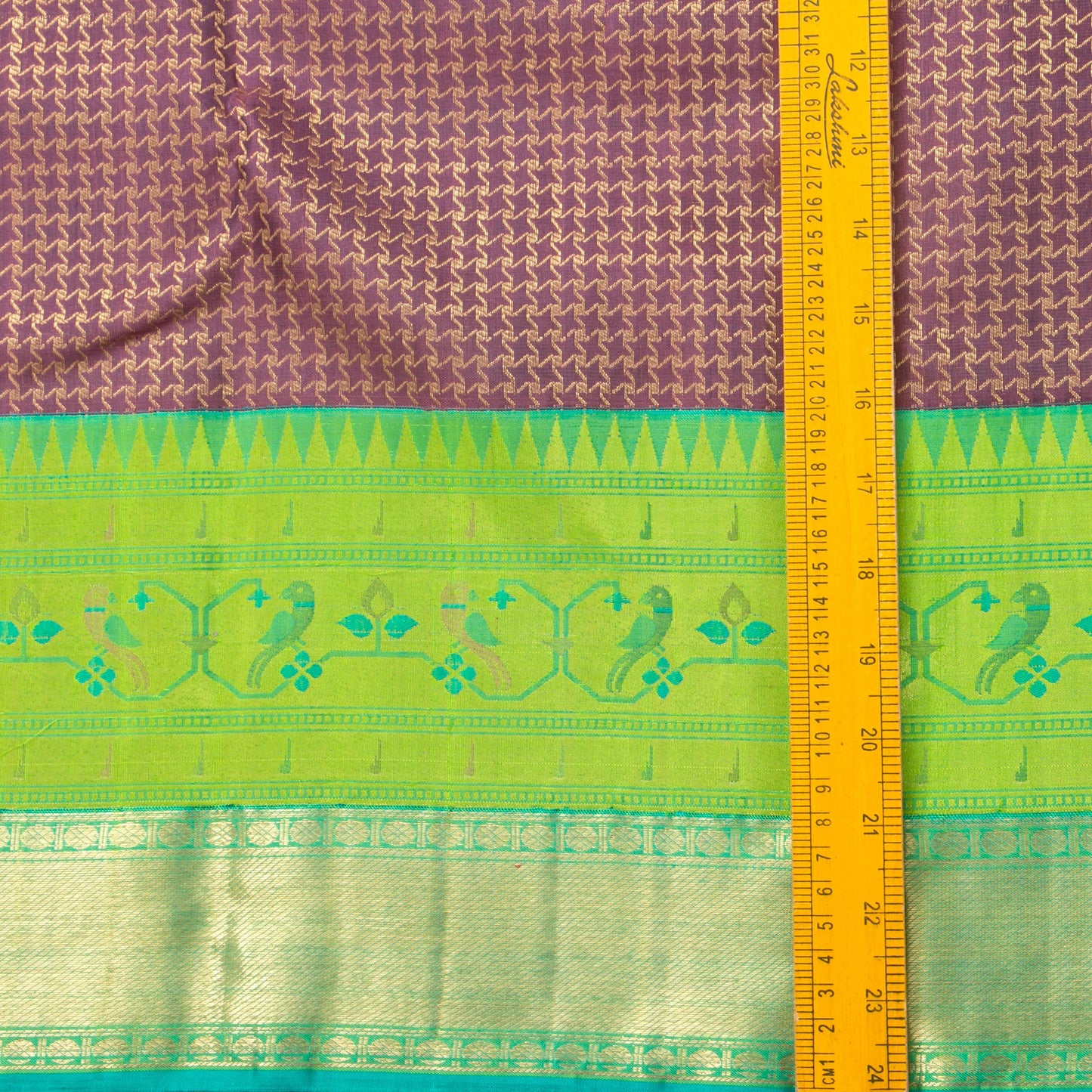Purple And Green Kanchipuram Silk Saree Paithani Border For Wedding Wear PV NYC 1401 - Silk Sari - Panjavarnam PV NYC 1401