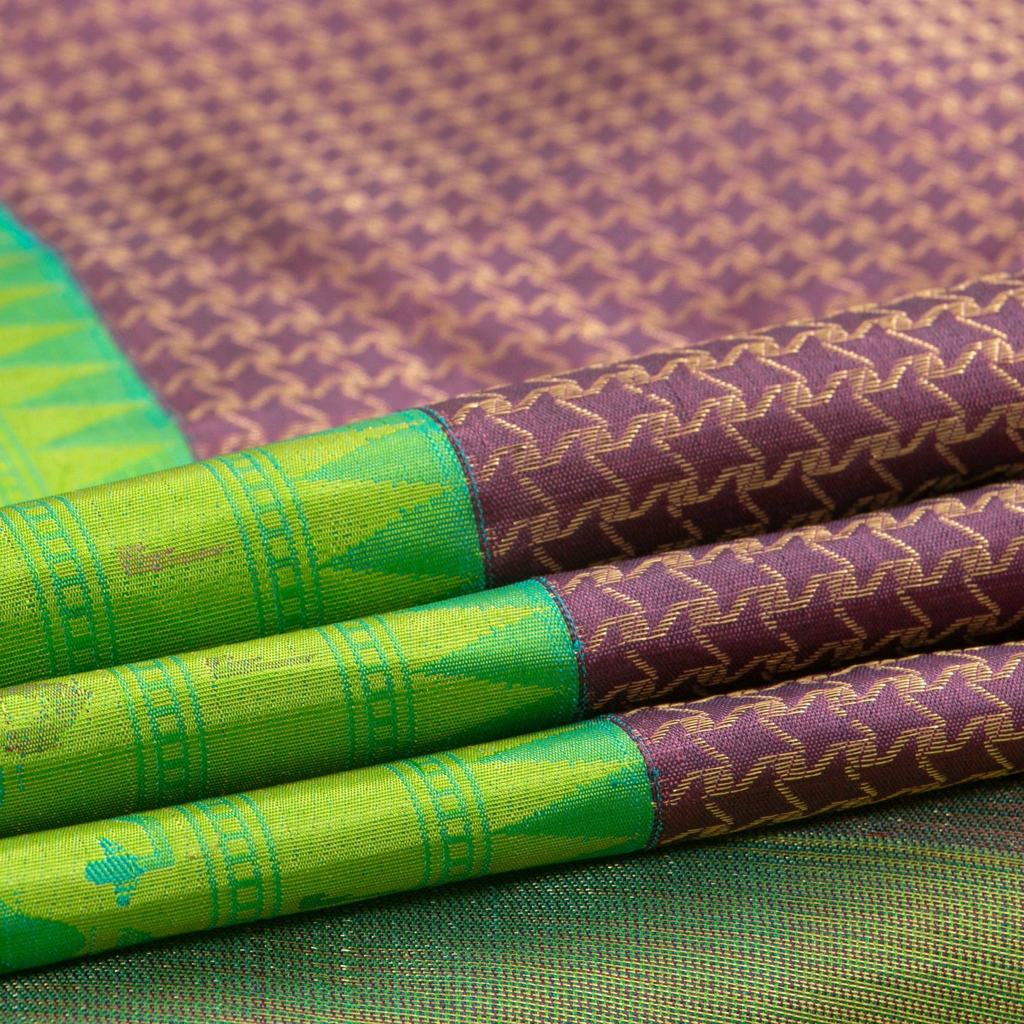 Purple And Green Kanchipuram Silk Saree Paithani Border For Wedding Wear PV NYC 1401 - Silk Sari - Panjavarnam PV NYC 1401