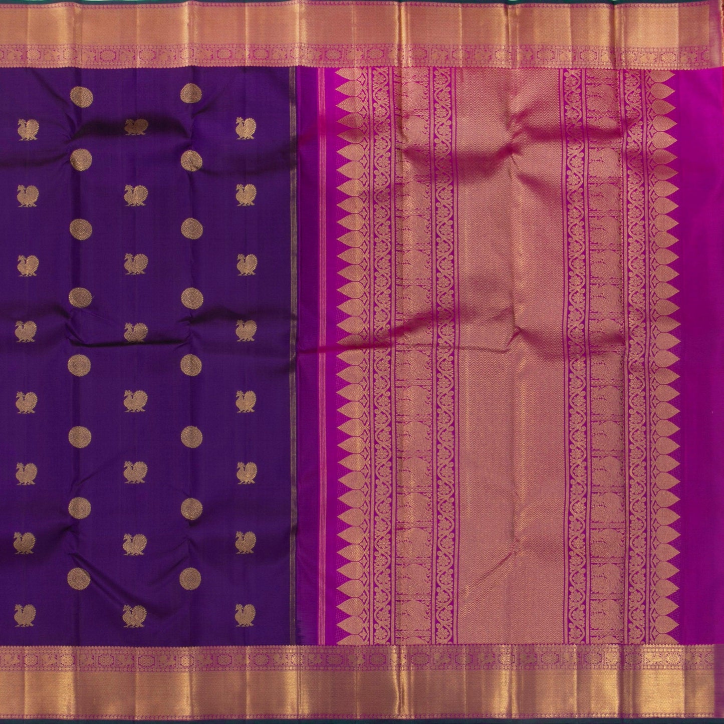 Purple And Magenta Kanchipuram Silk Saree Handwoven Pure Silk Pure Zari For Festive Wear PV GTA 98 - Silk Sari - Panjavarnam PV GTA 98