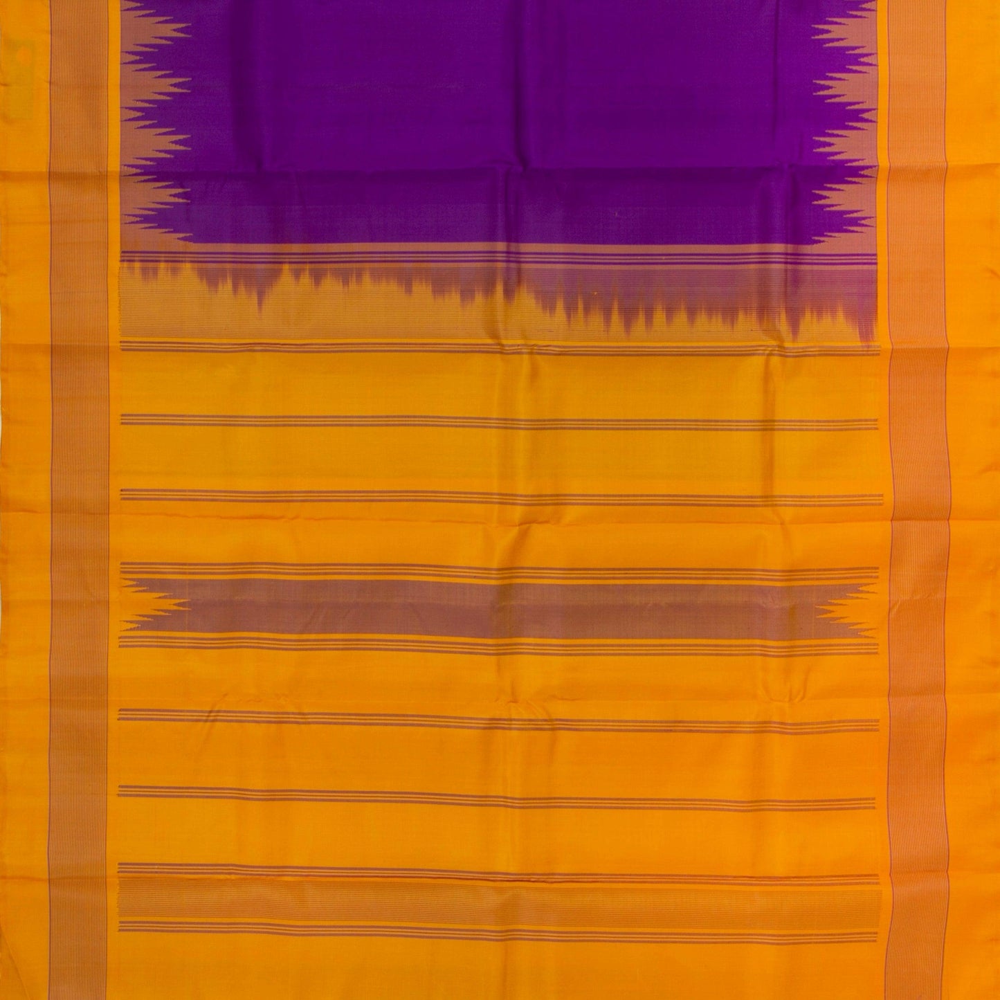 Purple And Mustard Temple Border Kanchipuram No Zari Silk Saree Light Weight For Festive Wear PV KNN 247 A - Silk Sari - Panjavarnam PV KNN 247 A