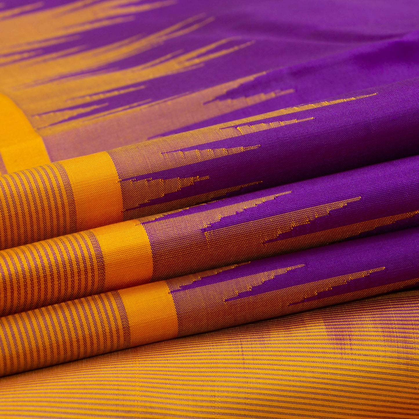 Purple And Mustard Temple Border Kanchipuram No Zari Silk Saree Light Weight For Festive Wear PV KNN 247 A - Silk Sari - Panjavarnam PV KNN 247 A