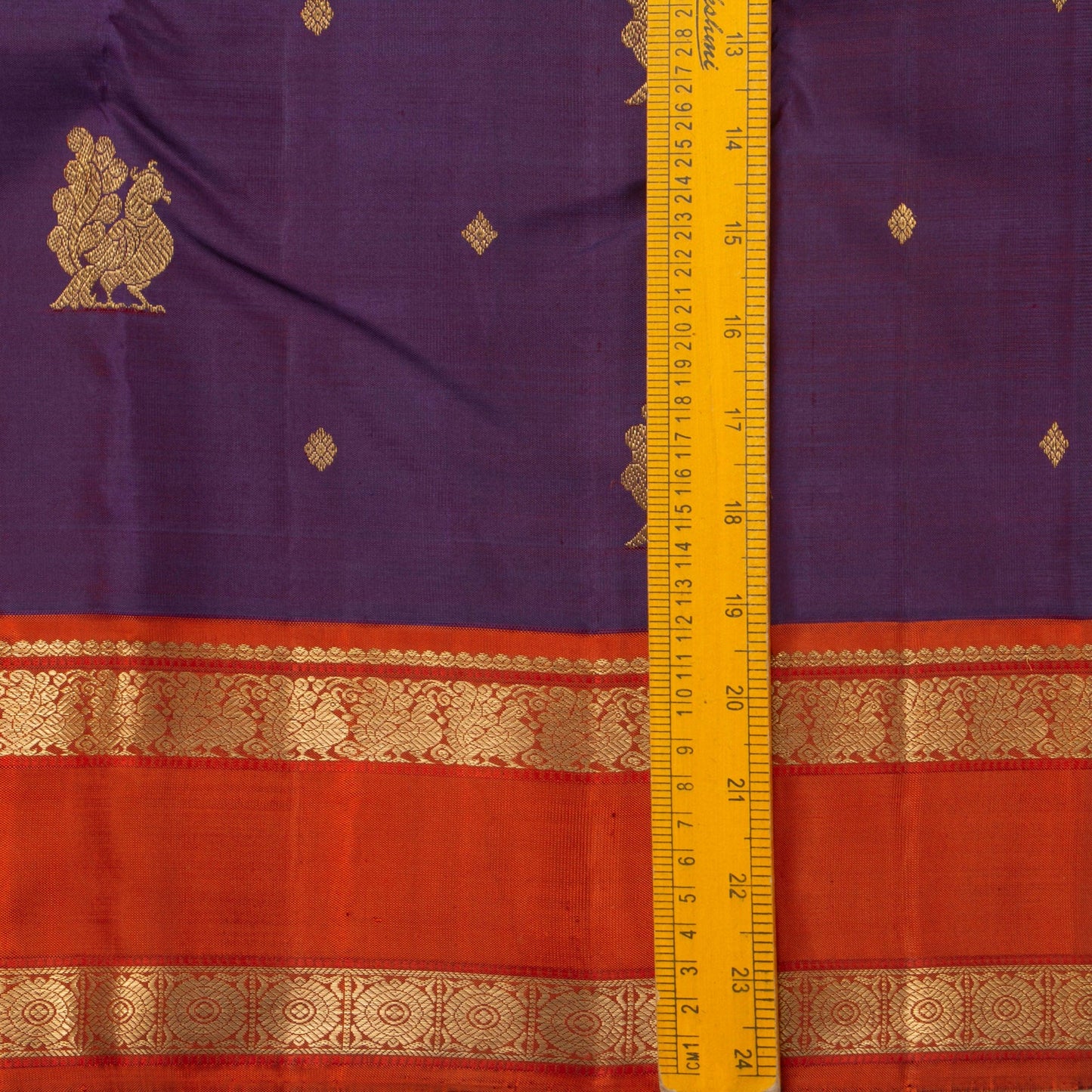 Purple And Orange Kanchipuram Silk Saree Handwoven Pure Silk Pure Zari For Festive Wear PV GTA 99 - Silk Sari - Panjavarnam PV GTA 99