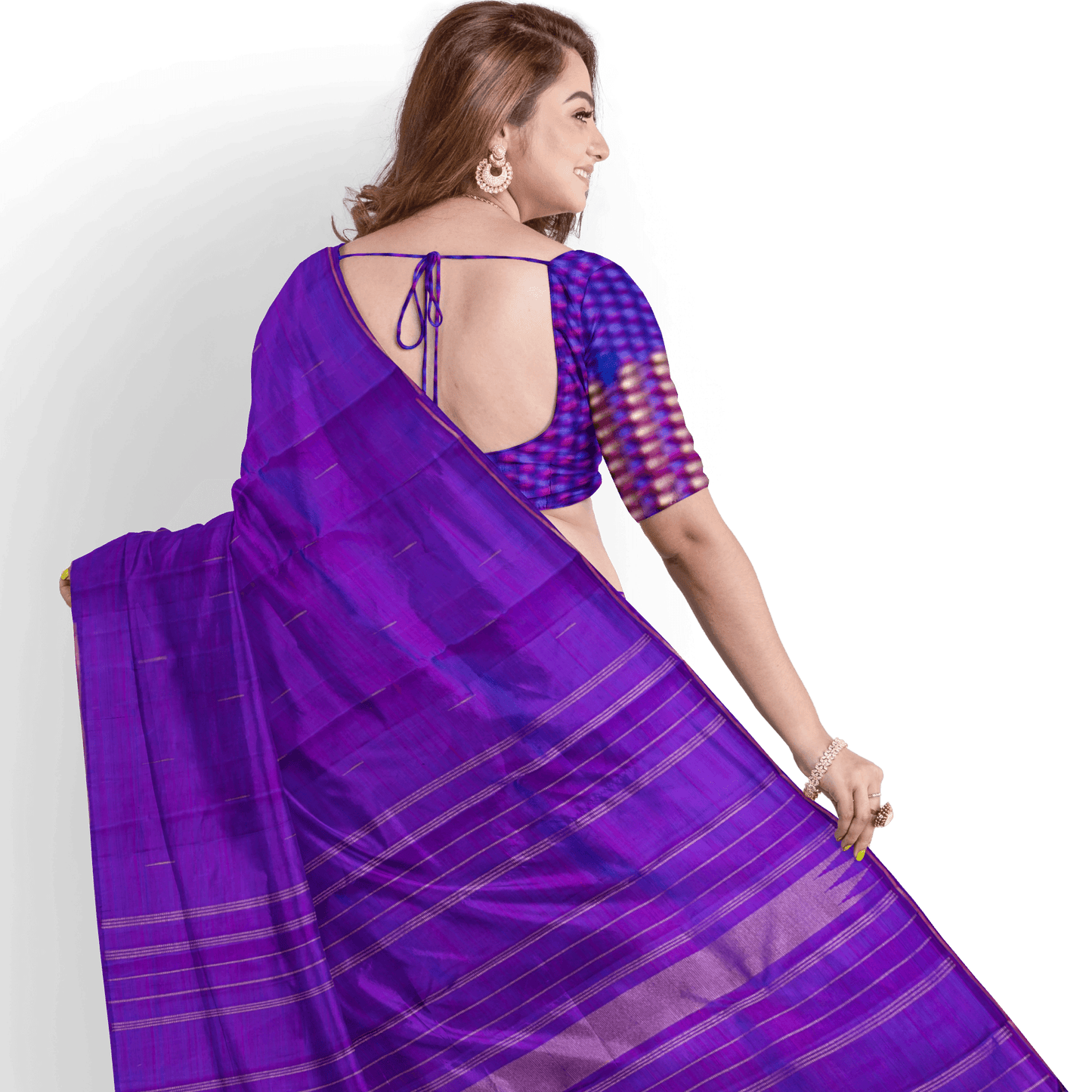 Purple Kanchipuram Borderless Silk Saree Handwoven Pure Silk Pure Zari For Festive Wear PV GTA 103 - Silk Sari - Panjavarnam PV GTA 103