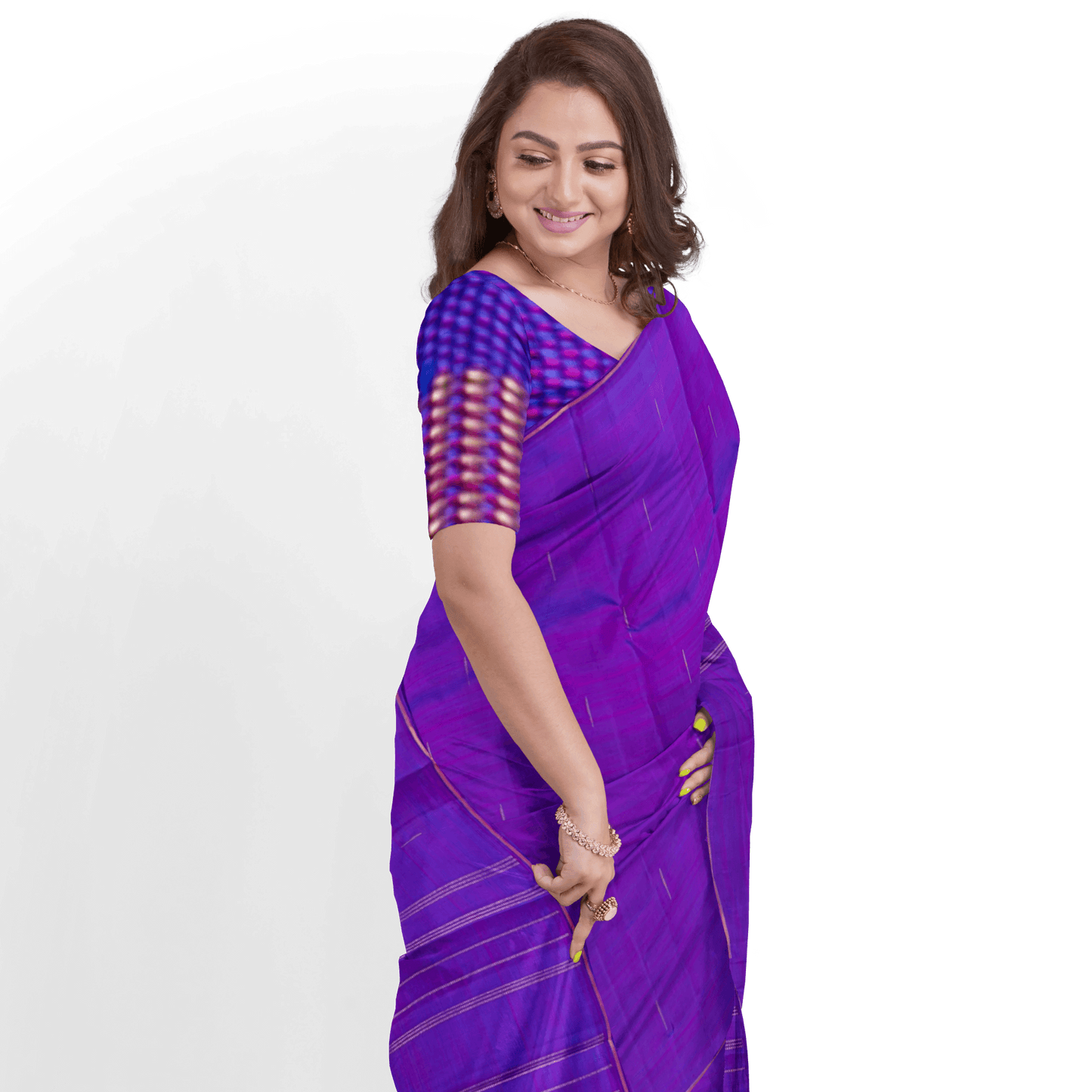 Purple Kanchipuram Borderless Silk Saree Handwoven Pure Silk Pure Zari For Festive Wear PV GTA 103 - Silk Sari - Panjavarnam PV GTA 103