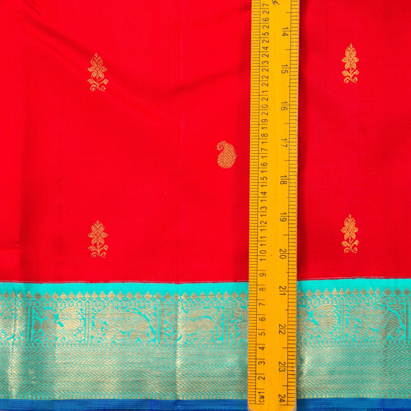 Red And Anandha Blue Kanchipuram Silk Saree For Festive Wear PV J 5205 - Silk Sari - Panjavarnam PV J 5205