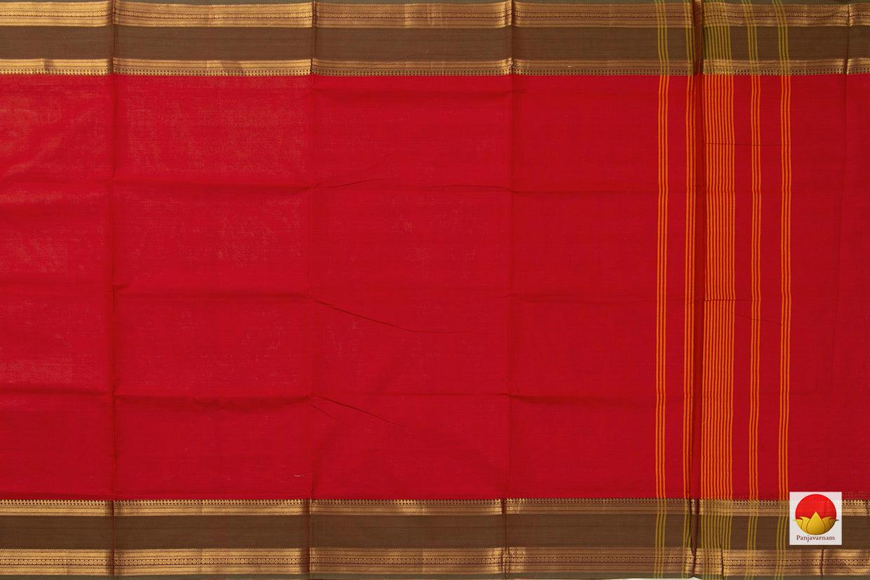 Red And Green Chettinad Cotton Saree For Casual Wear PV SK CC 130 - Cotton Saree - Panjavarnam PV SK CC 130
