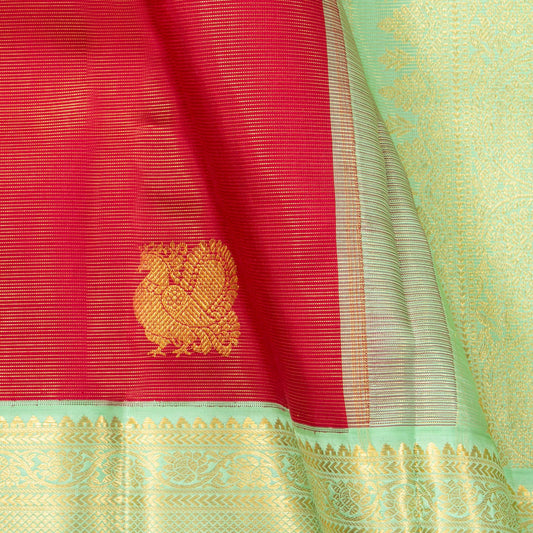 Red And Green Kanchipuram Silk Saree For Wedding Wear PV NYC 1498 - Silk Sari - Panjavarnam PV NYC 1498
