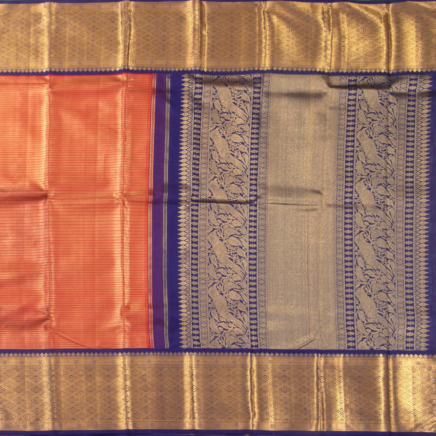 Red And Navy Blue Kanchipuram Silk Saree For Wedding Wear PV NYC 1394 - Silk Sari - Panjavarnam PV NYC 1394