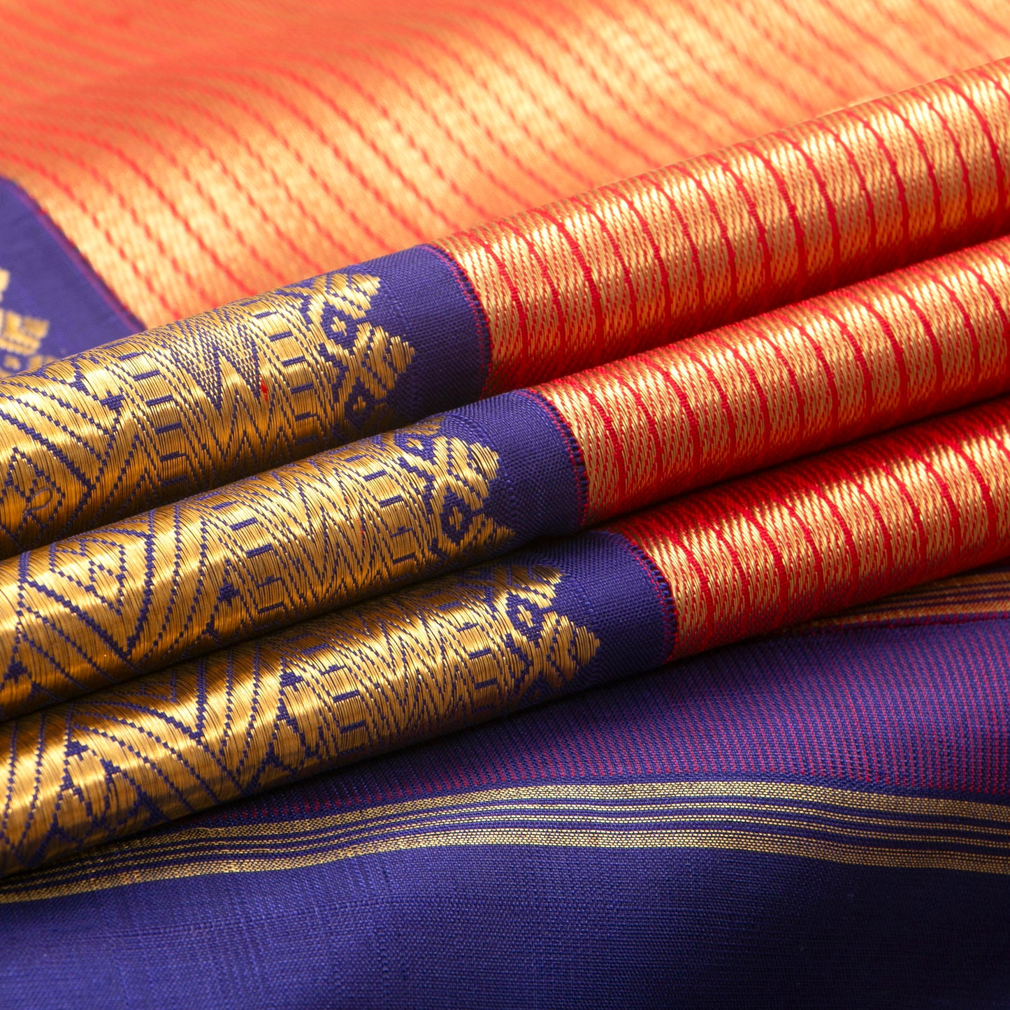 Red And Navy Blue Kanchipuram Silk Saree For Wedding Wear PV NYC 1394 - Silk Sari - Panjavarnam PV NYC 1394