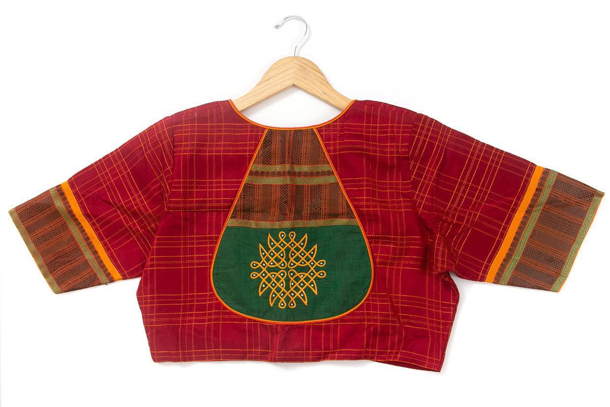Red Kanchi Cotton Readymade Blouse PV BL 149 - Blouse - Panjavarnam PV BL 149