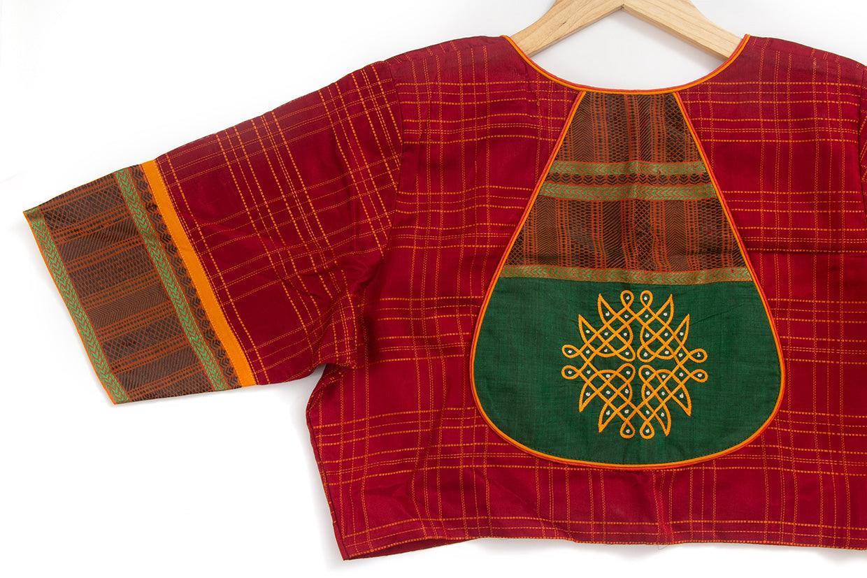 Red Kanchi Cotton Readymade Blouse PV BL 149 - Blouse - Panjavarnam PV BL 149