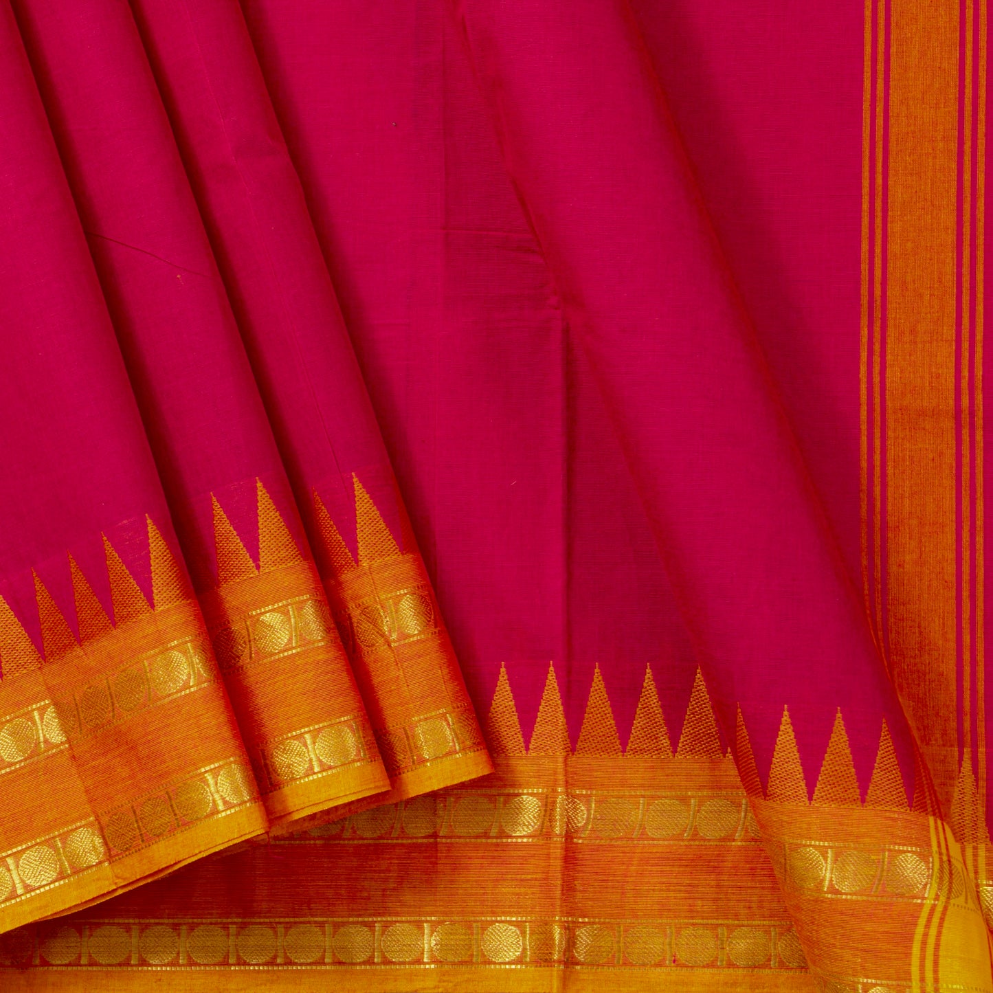 Red Kanchi Cotton Saree Ganga Jamuna Border PV MM KC 114 - Cotton Saree - Panjavarnam PV MM KC 114