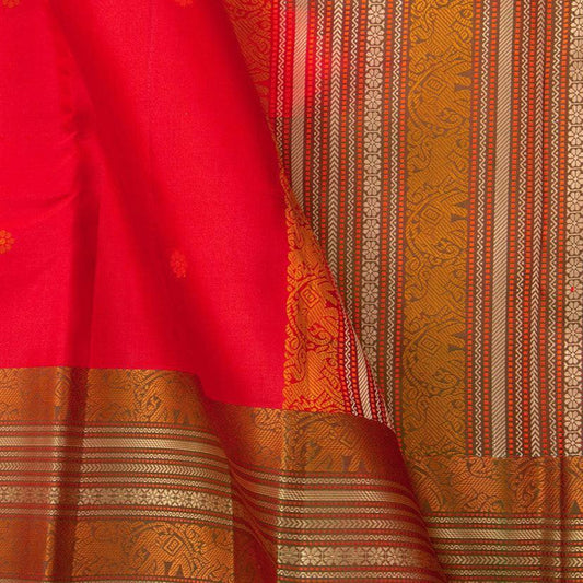 Red Kanchipuram Silk Saree Handwoven Pure Silk No Zari For Office Wear PV RSP 134 - Silk Sari - Panjavarnam PV RSP 134
