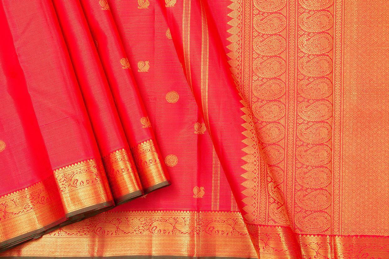 Red Zari Butta Kanchipuram Vairaoosi Silk Saree With Small Border Handwoven Pure Silk For Wedding Wear PV NYC 1013 - - Panjavarnam PV NYC 1013