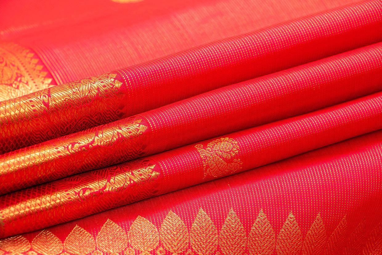 Red Zari Butta Kanchipuram Vairaoosi Silk Saree With Small Border Handwoven Pure Silk For Wedding Wear PV NYC 1013 - - Panjavarnam PV NYC 1013
