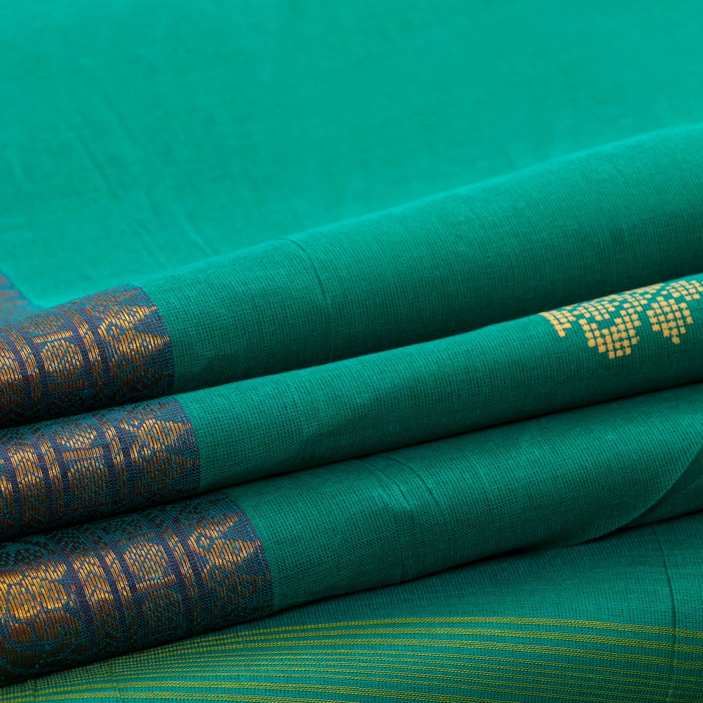 Sea Green And Blue Chettinad Cotton Saree PV SK CC 192 - Cotton Saree - Panjavarnam PV SK CC 192