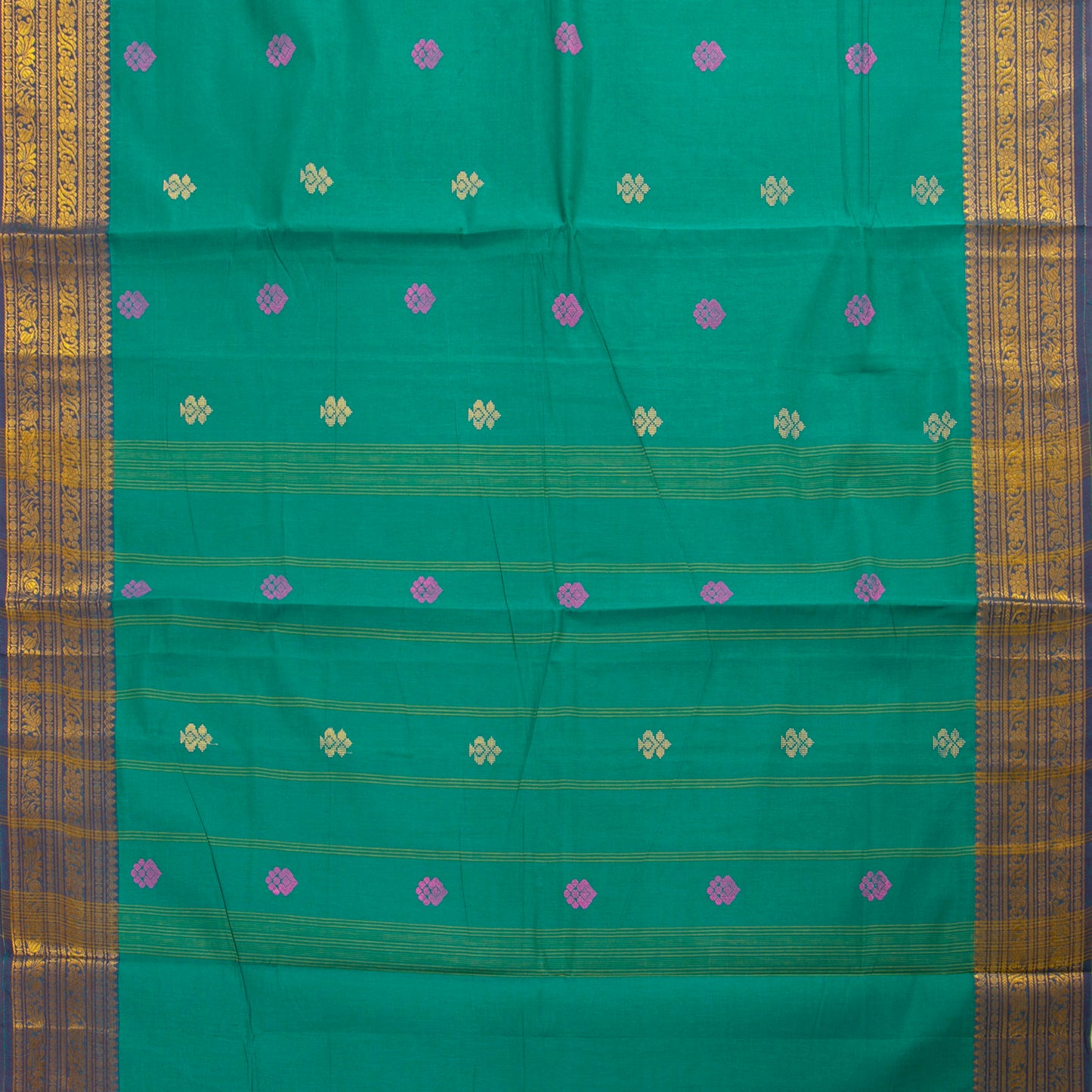 Sea Green And Blue Chettinad Cotton Saree PV SK CC 192 - Cotton Saree - Panjavarnam PV SK CC 192