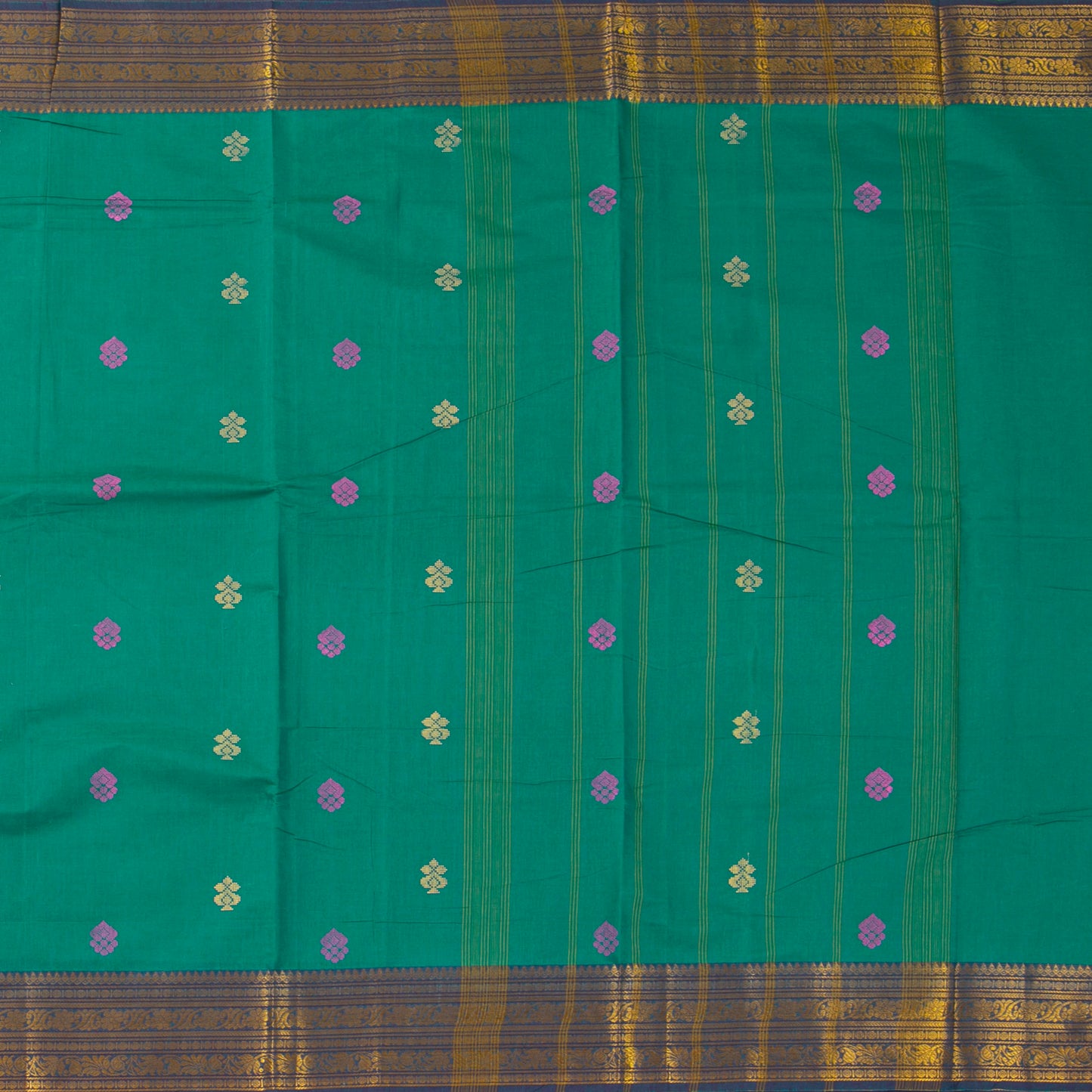 Sea Green And Blue Chettinad Cotton Saree PV SK CC 192 - Cotton Saree - Panjavarnam PV SK CC 192
