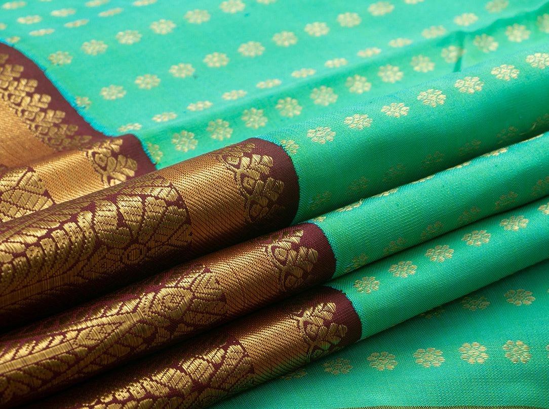 Sea Green And Brown Kanchipuram Silk Saree Handwoven Pure Silk Pure Zari For Wedding Wear PV NYC 740 - Silk Sari - Panjavarnam PV NYC 740