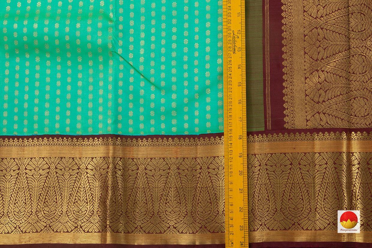 Sea Green And Brown Kanchipuram Silk Saree Handwoven Pure Silk Pure Zari For Wedding Wear PV NYC 740 - Silk Sari - Panjavarnam PV NYC 740