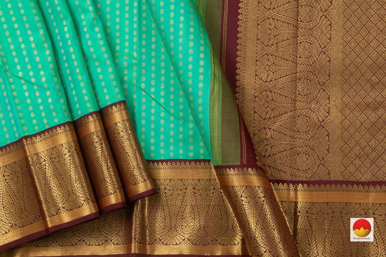 Sea Green And Brown Kanchipuram Silk Saree Handwoven Pure Silk Pure Zari For Wedding Wear PV NYC 740 - Silk Sari - Panjavarnam PV NYC 740