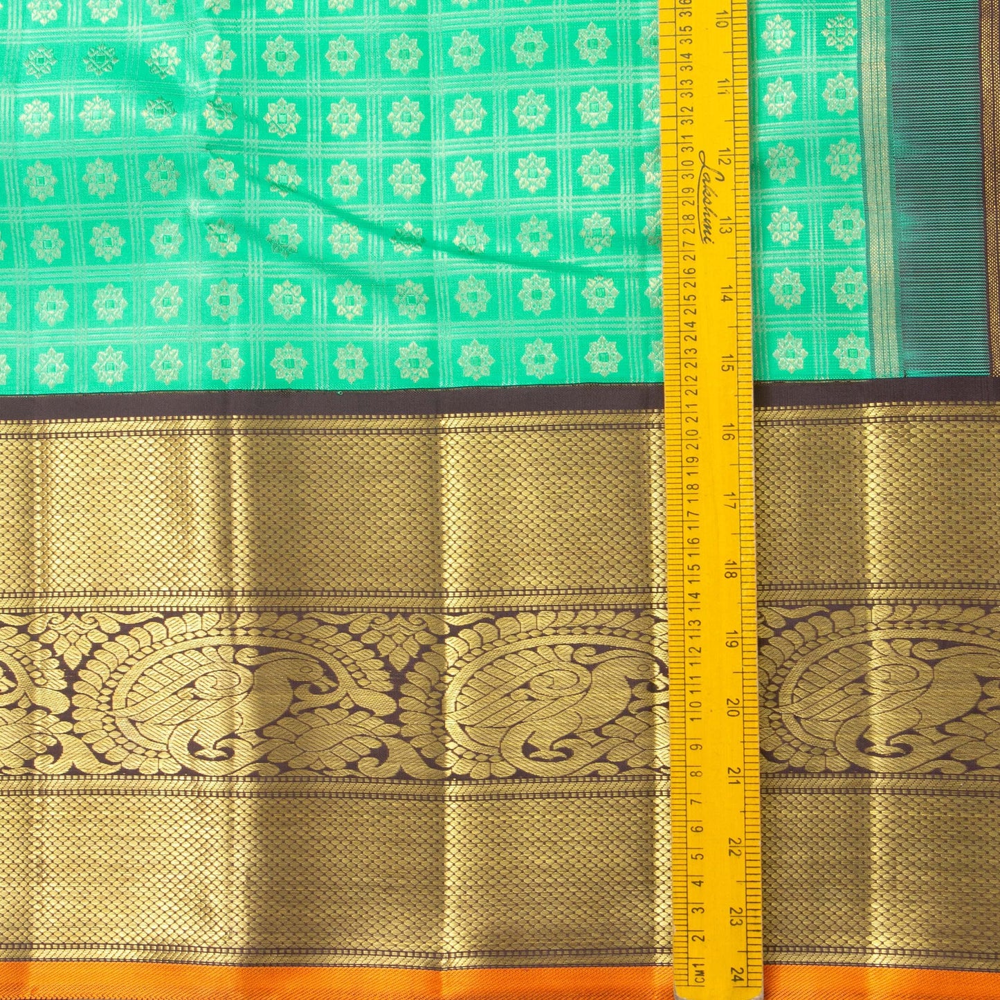 Sea Green And Brown Kanchipuram Silk Saree With Medium Border Handwoven Pure Silk For Wedding Wear PV NYC 1118 - Silk Sari - Panjavarnam PV NYC 1118