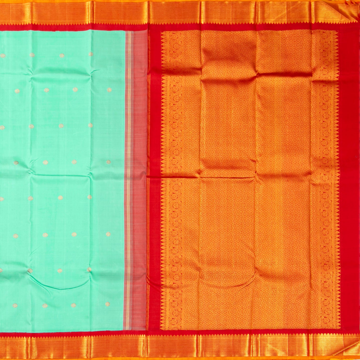 Sea Green And Red Kanchipuram Silk Saree For Wedding Wear PV NYC 1531 - Silk Sari - Panjavarnam PV NYC 1531