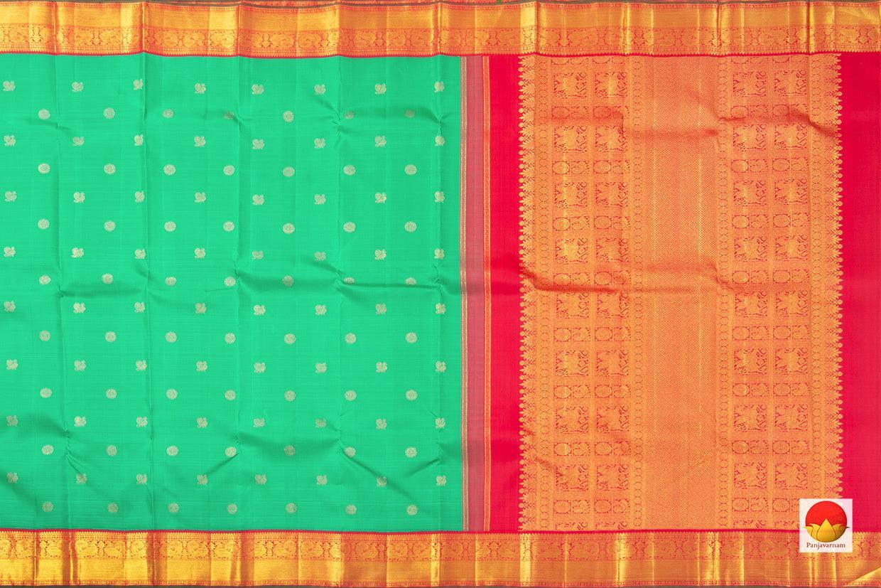 Sea Green And Red Kanchipuram Silk Saree With Medium Border Handwoven Pure Silk For Wedding Wear PV NYC 1001 - Silk Sari - Panjavarnam PV NYC 1001