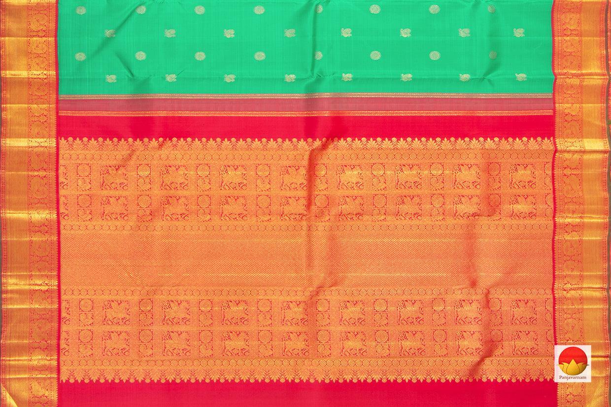 Sea Green And Red Kanchipuram Silk Saree With Medium Border Handwoven Pure Silk For Wedding Wear PV NYC 1001 - Silk Sari - Panjavarnam PV NYC 1001