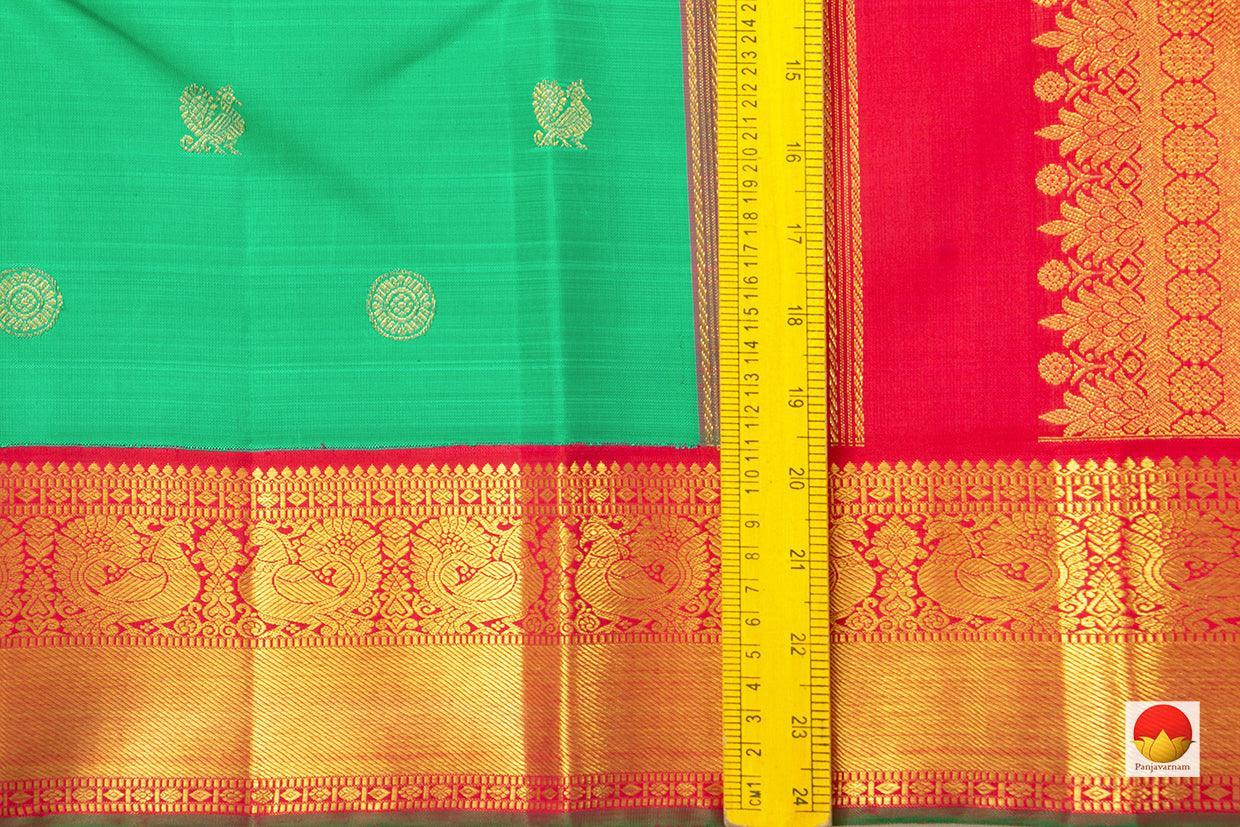 Sea Green And Red Kanchipuram Silk Saree With Medium Border Handwoven Pure Silk For Wedding Wear PV NYC 1001 - Silk Sari - Panjavarnam PV NYC 1001