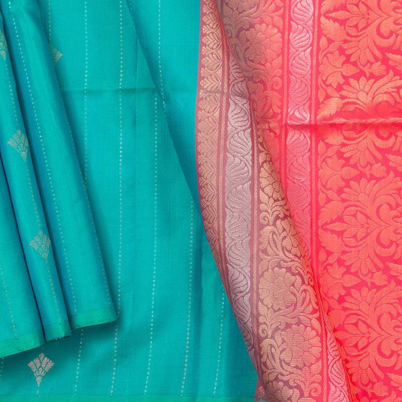 Turquoise Blue Handwoven Soft Silk Saree Pure Silk For Festive Wear PV RSP 120 - Silk Sari - Panjavarnam PV RSP 120