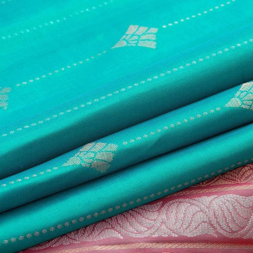 Turquoise Blue Handwoven Soft Silk Saree Pure Silk For Festive Wear PV RSP 120 - Silk Sari - Panjavarnam PV RSP 120