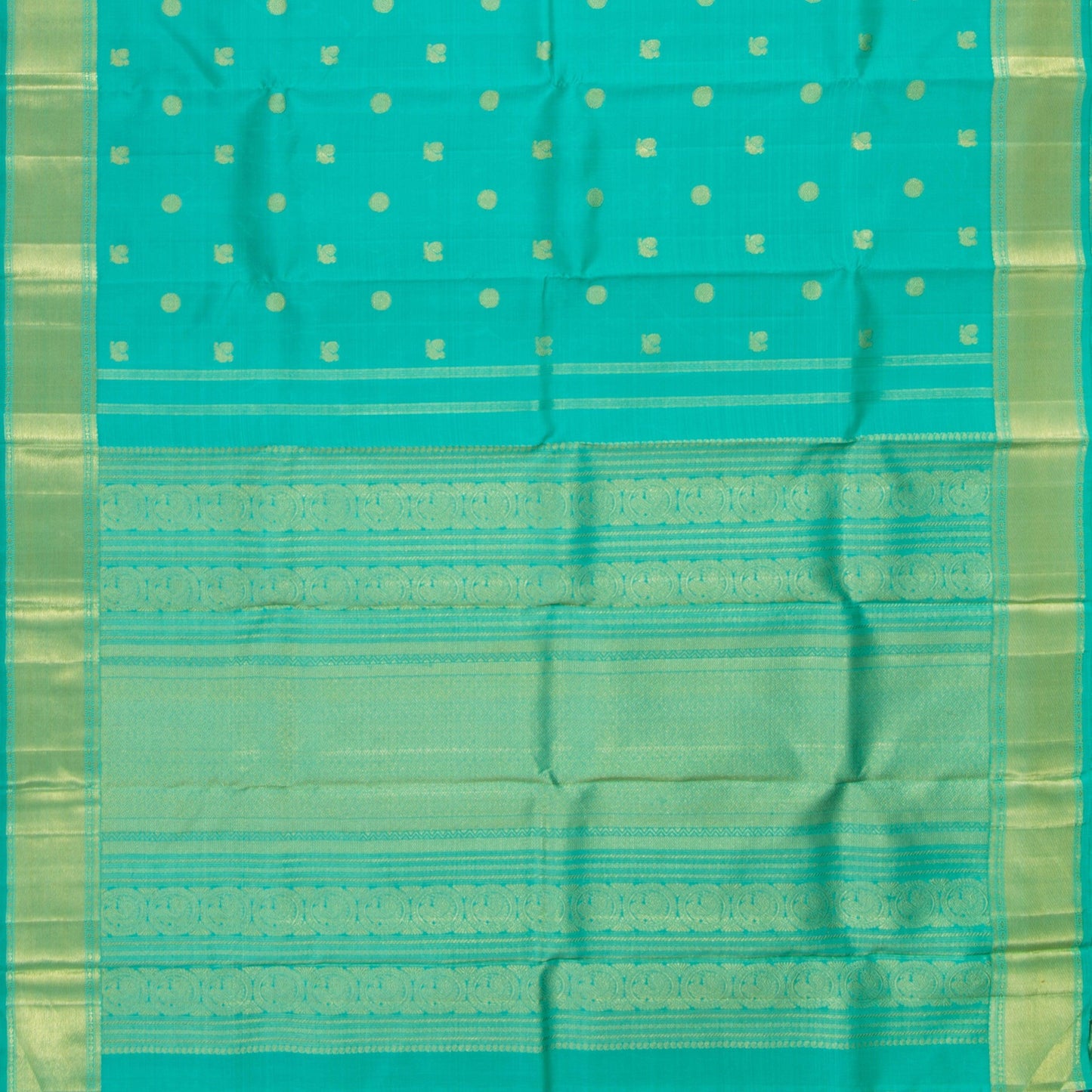 Turquoise Blue Kanjivaram Silk Saree With Short Border For Bridal Wear PV NYC 1253 - Silk Sari - Panjavarnam PV NYC 1253