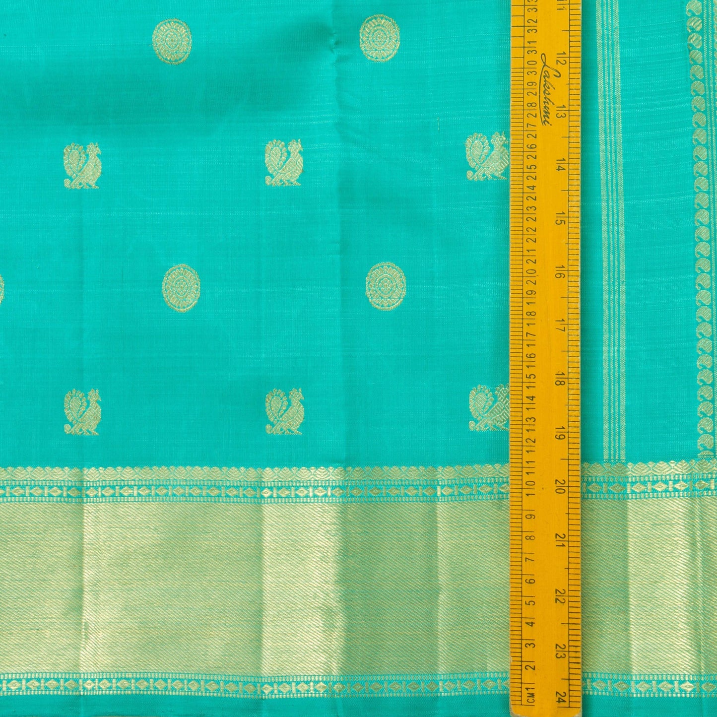 Turquoise Blue Kanjivaram Silk Saree With Short Border For Bridal Wear PV NYC 1253 - Silk Sari - Panjavarnam PV NYC 1253