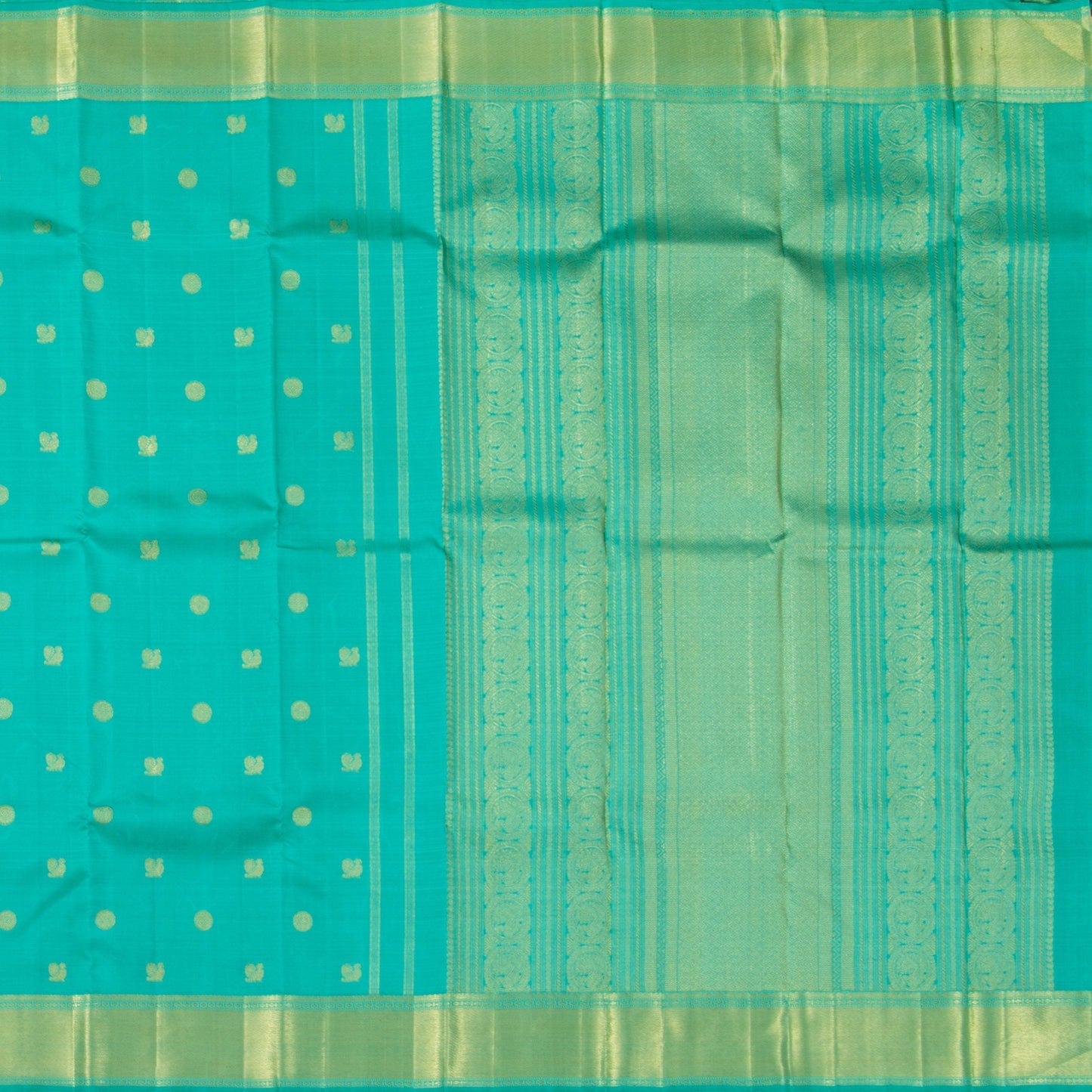 Turquoise Blue Kanjivaram Silk Saree With Short Border For Bridal Wear PV NYC 1253 - Silk Sari - Panjavarnam PV NYC 1253