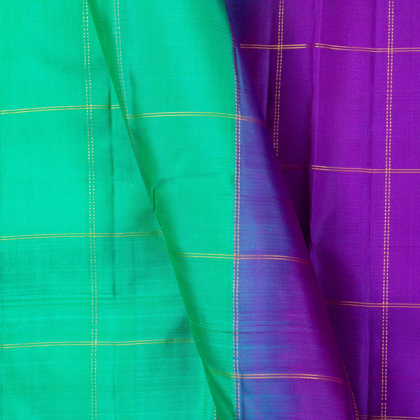 Turquoise Green And Violet Light Weight Borderless Kanchipuram Silk Saree For Festive Wear PV 2041 - Silk Sari - Panjavarnam PV 2041