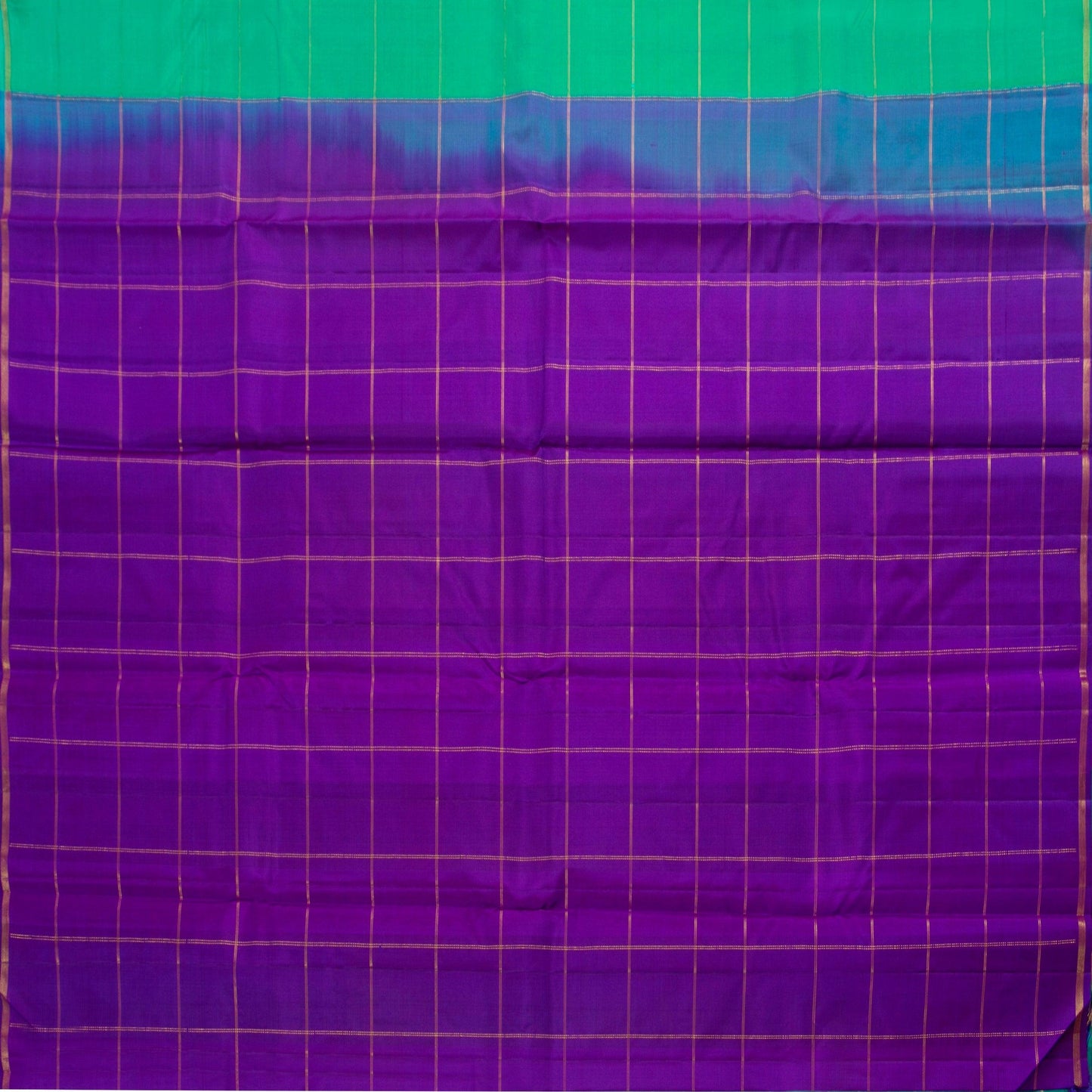 Turquoise Green And Violet Light Weight Borderless Kanchipuram Silk Saree For Festive Wear PV 2041 - Silk Sari - Panjavarnam PV 2041