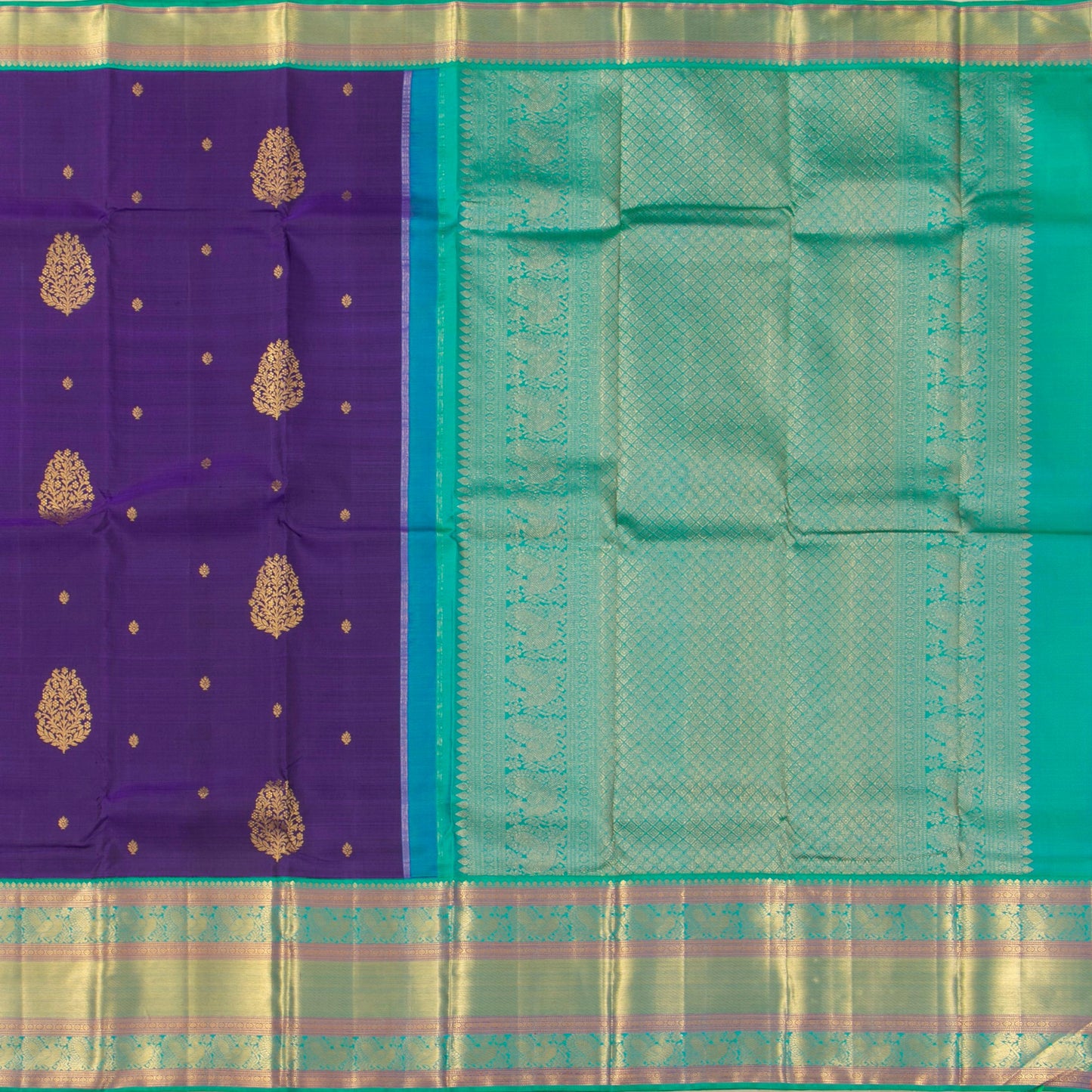 Violet And Sea Green Kanchipuram Silk Saree For Wedding Wear PV NYC 1266 - Silk Sari - Panjavarnam PV NYC 1266