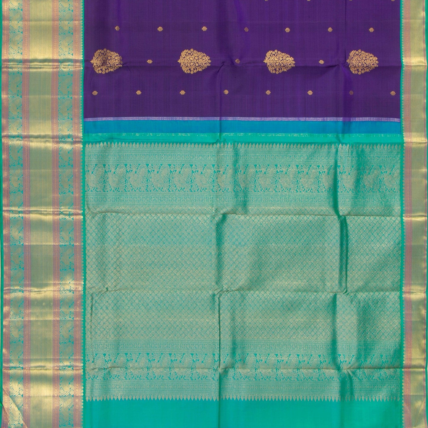Violet And Sea Green Kanchipuram Silk Saree For Wedding Wear PV NYC 1266 - Silk Sari - Panjavarnam PV NYC 1266